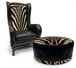 Zebra Wingback Chair & Ottoman Set