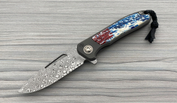 imambaⓇ Flipper Damasteel Rose in Red, White & Blue Kudu Bone