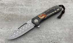 imambaⓇ Flipper Damasteel Rose in Brown & Orange Kudu Bone