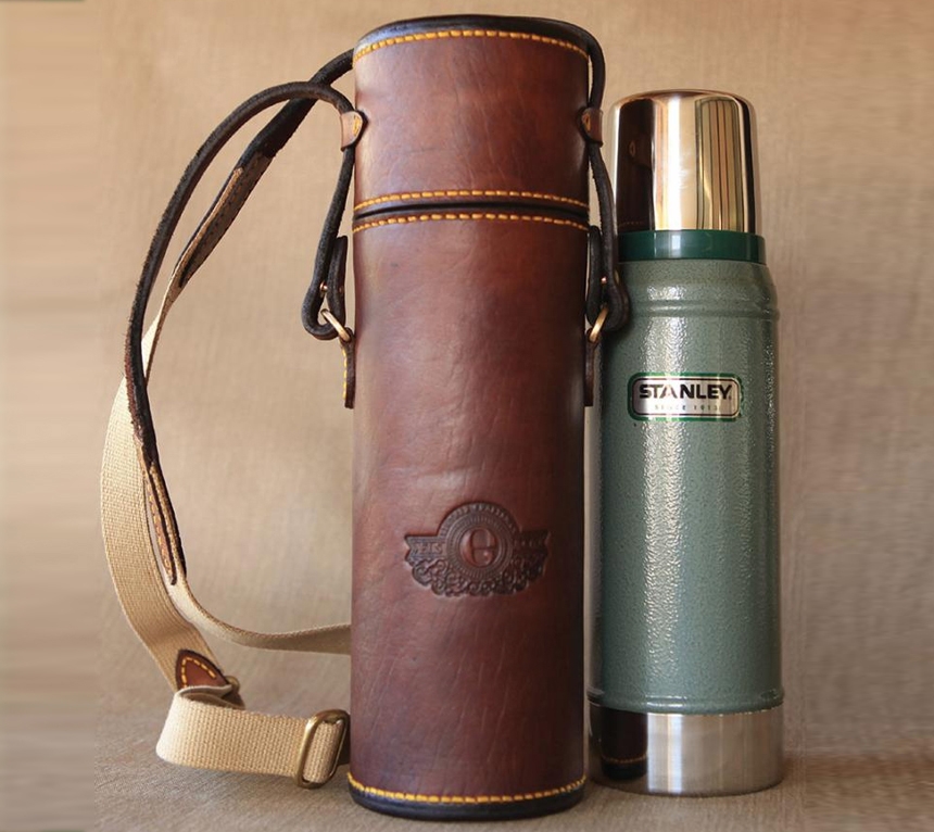 Thermos Flask in Leather and Personalized With Brown Leather Case, Flask  With Leather Carry Case, Leather Bottle Case for Him 