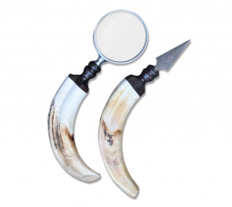 Ivory Warthog Tusk Letter Opener and Magnifying Glass Set